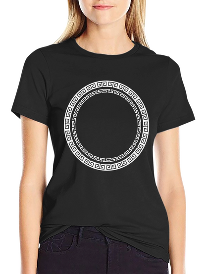 Greek Key Circle Graphic T-Shirt - Classic Style