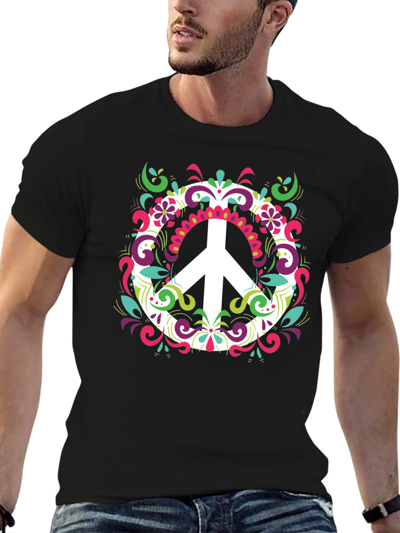 Peace Sign Graphic Tee - Mens Black T-Shirt