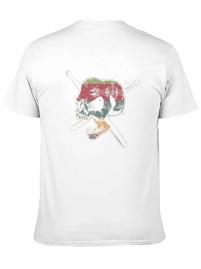 Skull & Drumsticks Graphic Tee - Retro Style