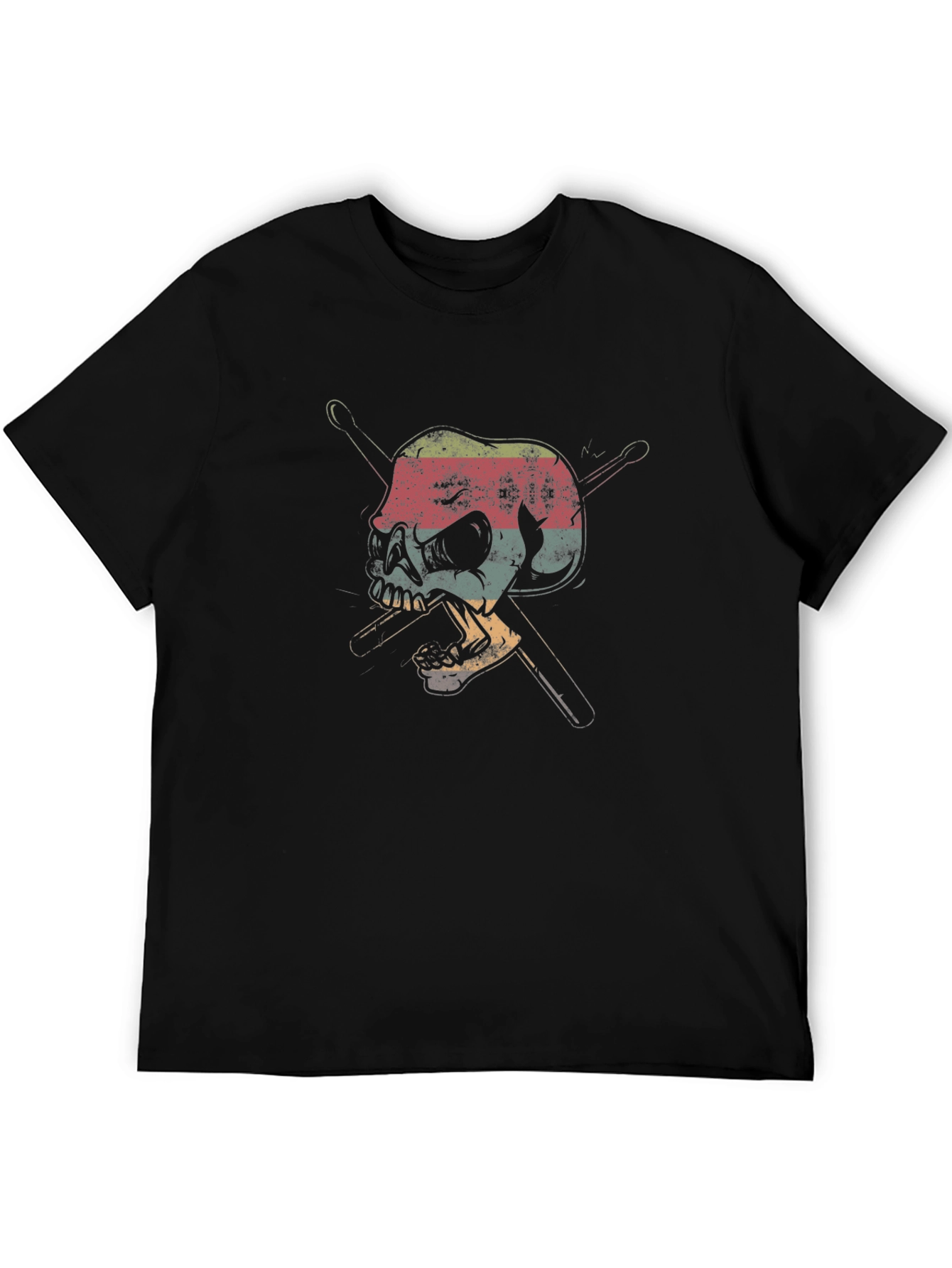 Skull & Drumsticks Graphic Tee - Retro Style