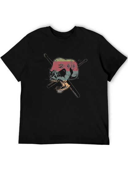 Skull & Drumsticks Graphic Tee - Retro Style