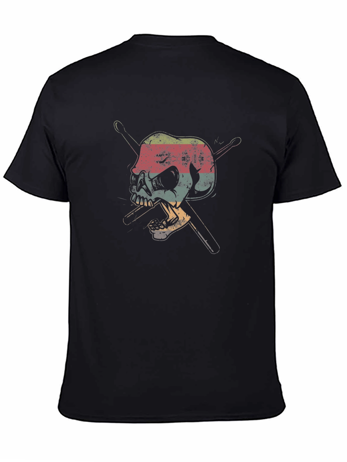 Skull & Drumsticks Graphic Tee - Retro Style