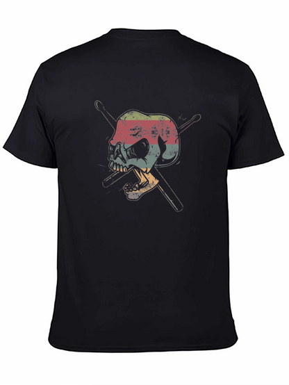 Skull & Drumsticks Graphic Tee - Retro Style
