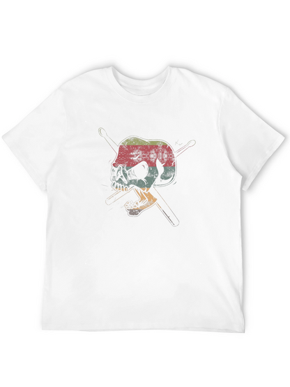 Skull & Drumsticks Graphic Tee - Retro Style