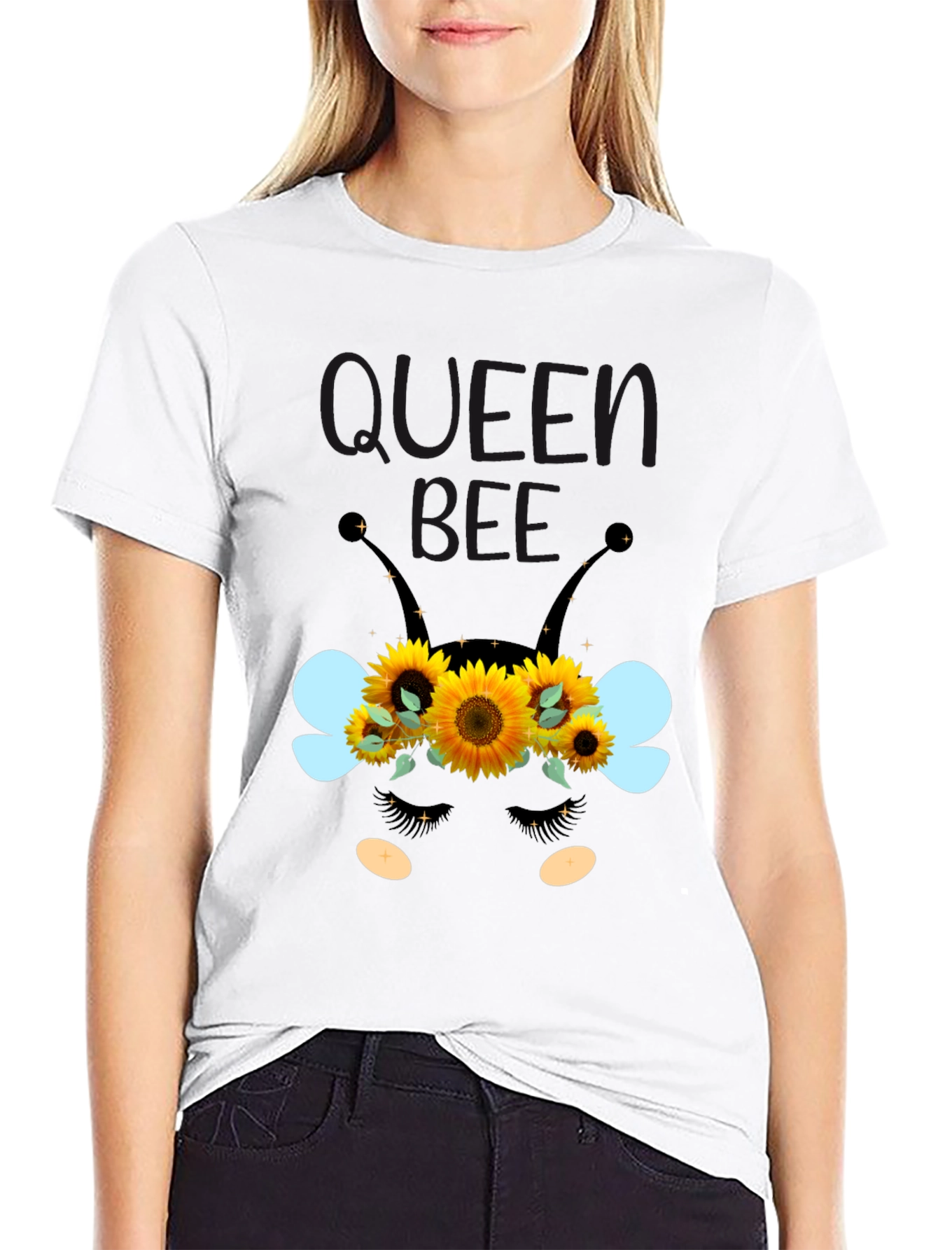 Queen Bee Sunflower Graphic Tee - Black Unisex T-Shirt