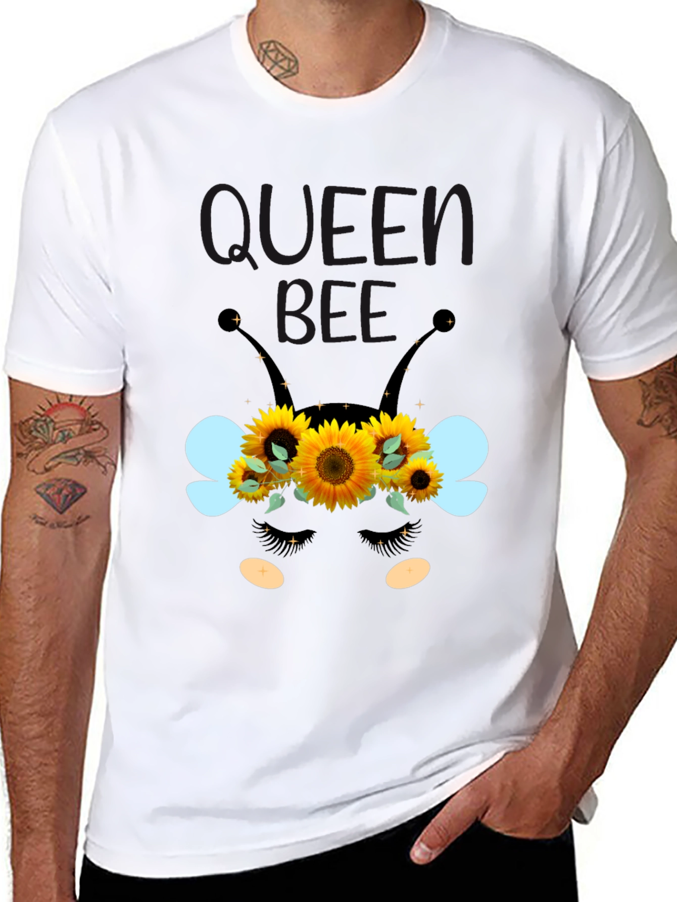 Queen Bee Sunflower Graphic Tee - Black Unisex T-Shirt