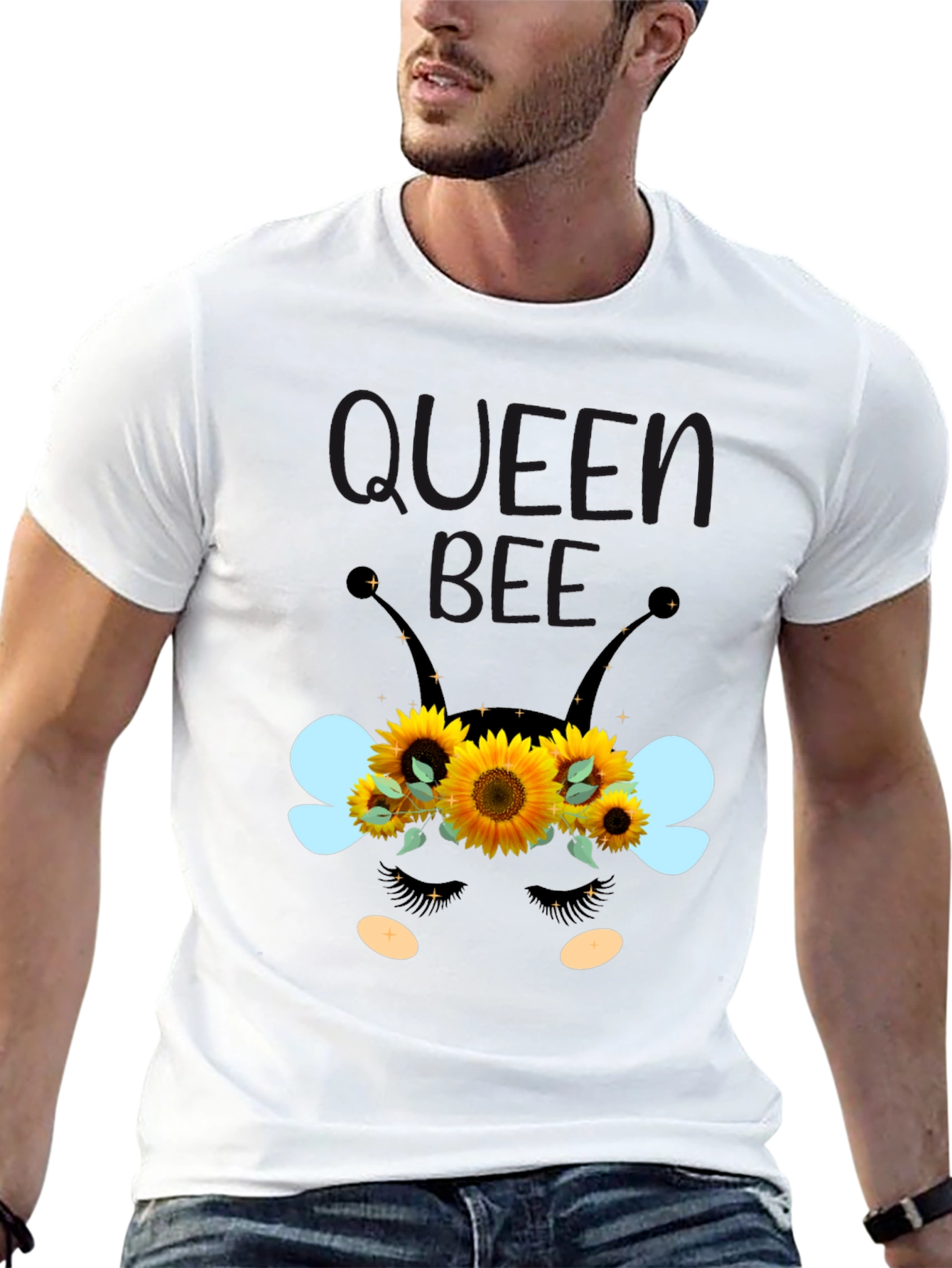 Queen Bee Sunflower Graphic Tee - Black Unisex T-Shirt