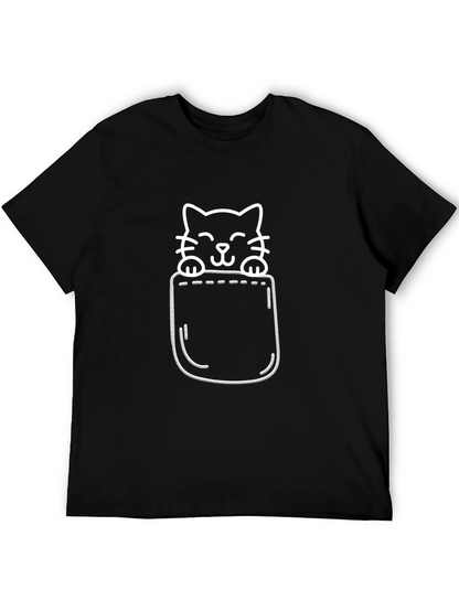Cute Pocket Cat T-Shirt - Black Graphic Tee