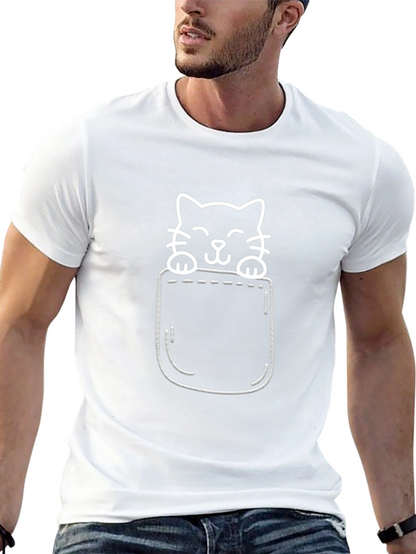 Cute Pocket Cat T-Shirt - Black Graphic Tee