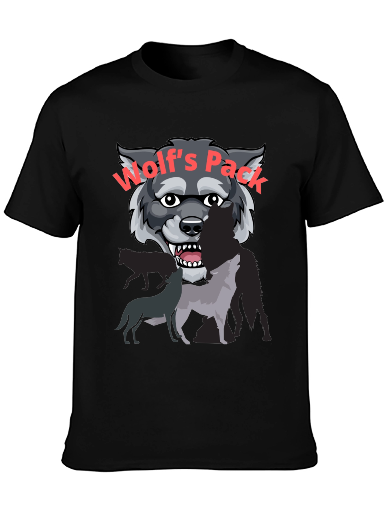 Wolfs Pack Graphic Tee - Black Cotton T-Shirt