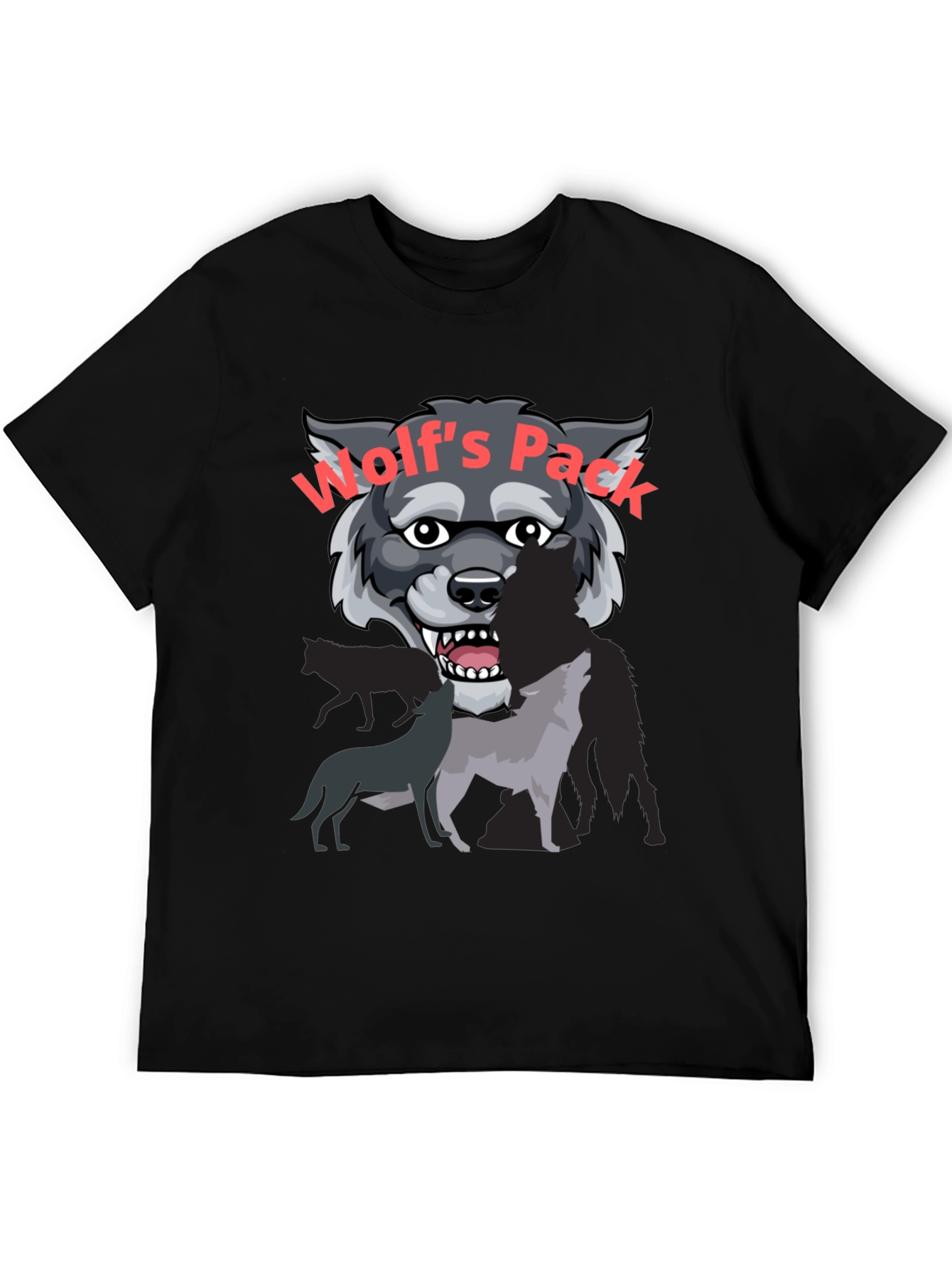 Wolfs Pack Graphic Tee - Black Cotton T-Shirt