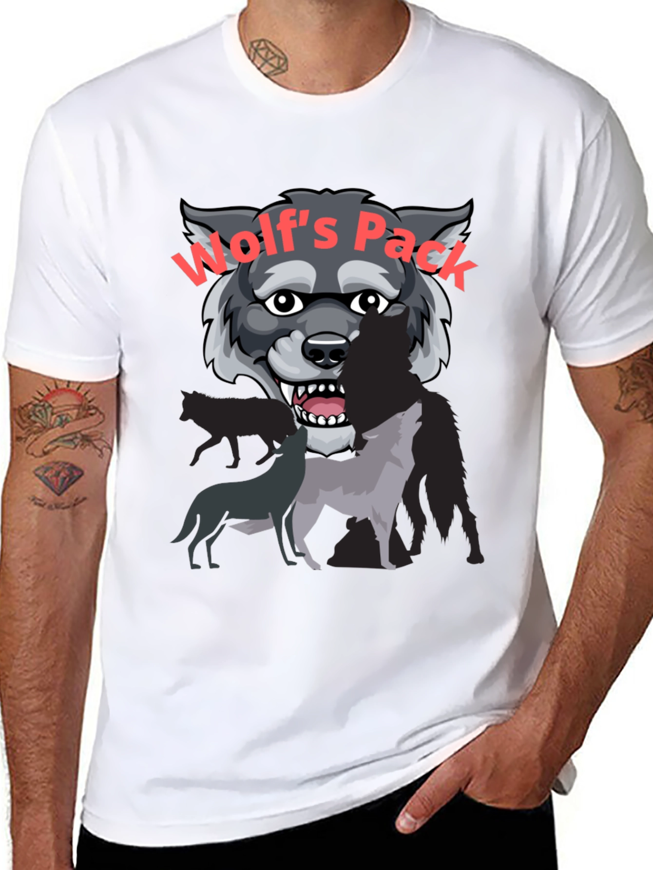 Wolfs Pack Graphic Tee - Black Cotton T-Shirt