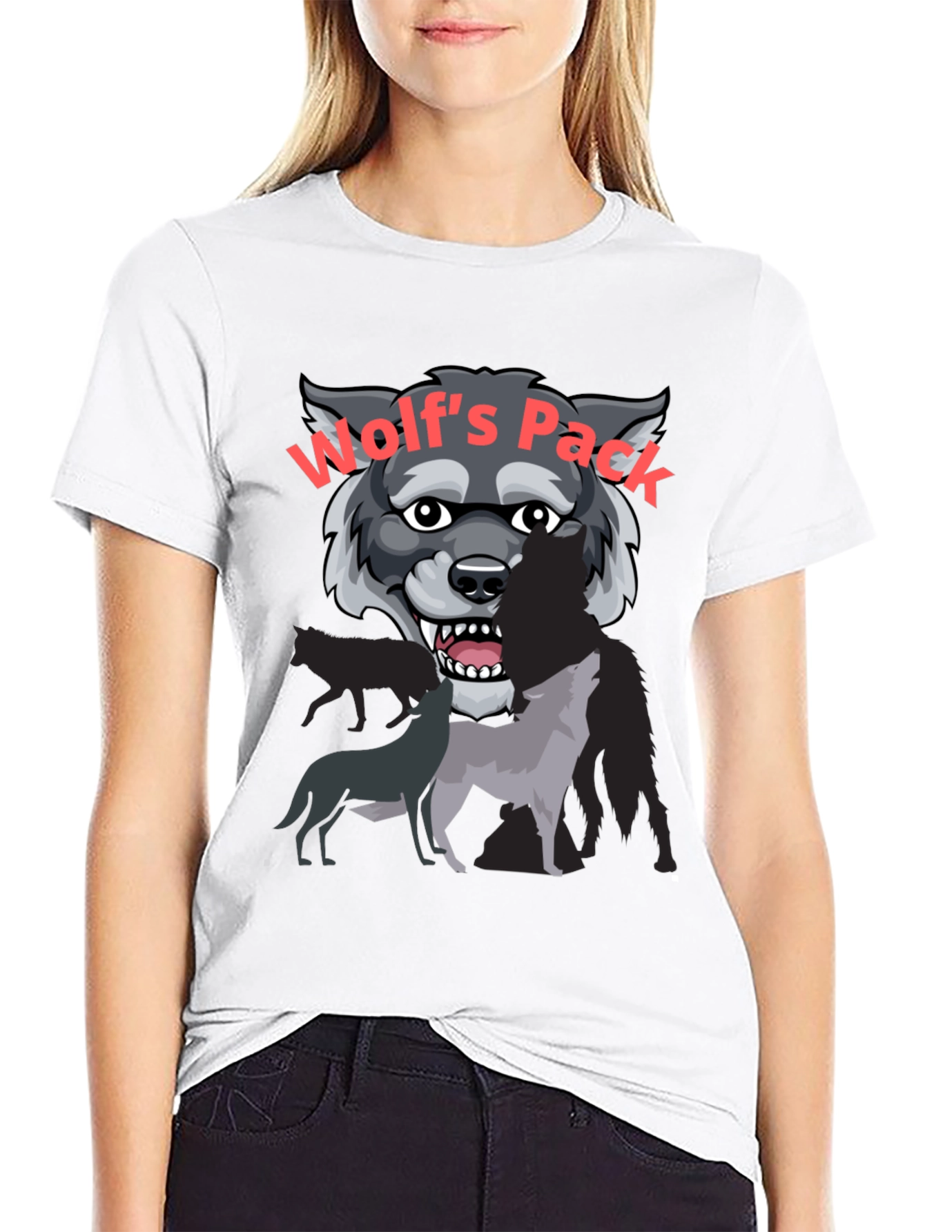 Wolfs Pack Graphic Tee - Black Cotton T-Shirt
