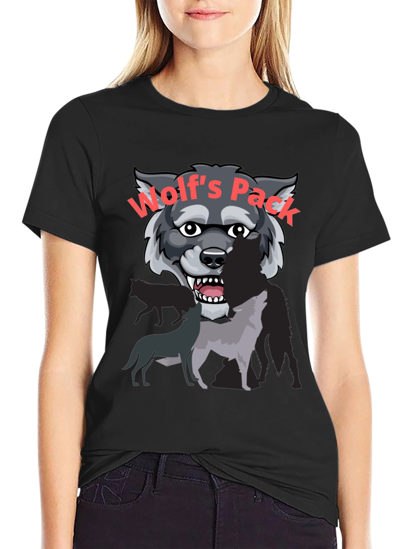 Wolfs Pack Graphic Tee - Black Cotton T-Shirt