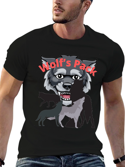 Wolfs Pack Graphic Tee - Black Cotton T-Shirt