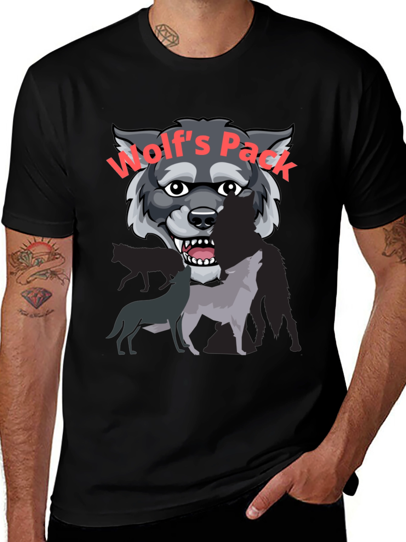 Wolfs Pack Graphic Tee - Black Cotton T-Shirt