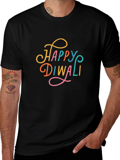 Happy Diwali Graphic Tee - Black Cotton T-Shirt