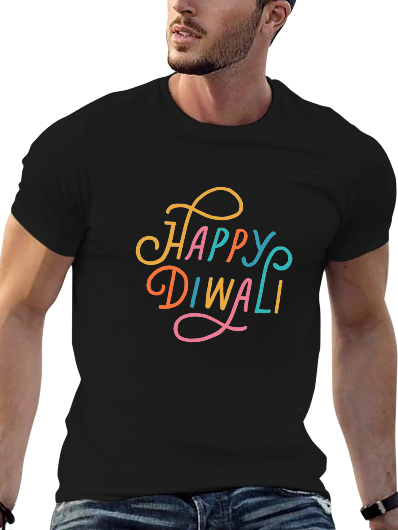 Happy Diwali Graphic Tee - Black Cotton T-Shirt