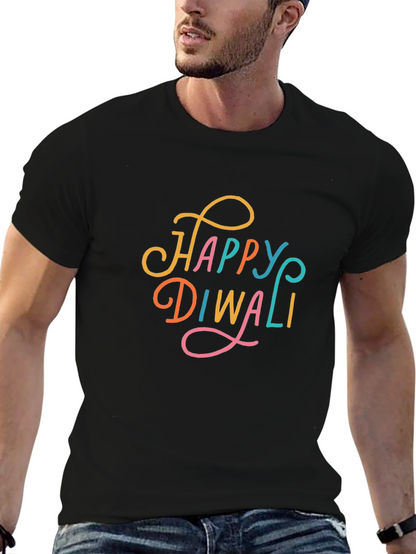 Happy Diwali Graphic Tee - Black Cotton T-Shirt