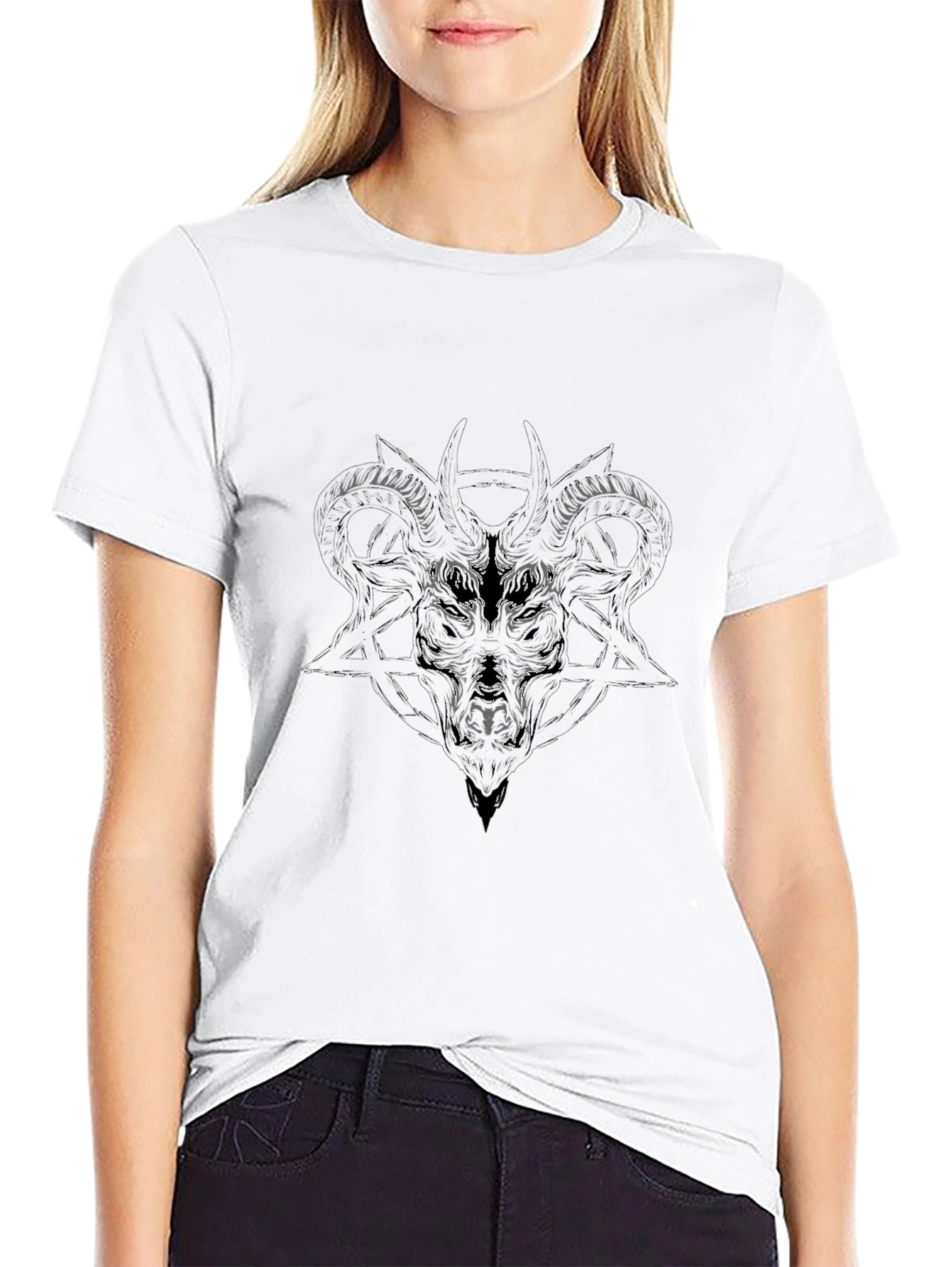 Mens Black Graphic Tee - Baphomet Design