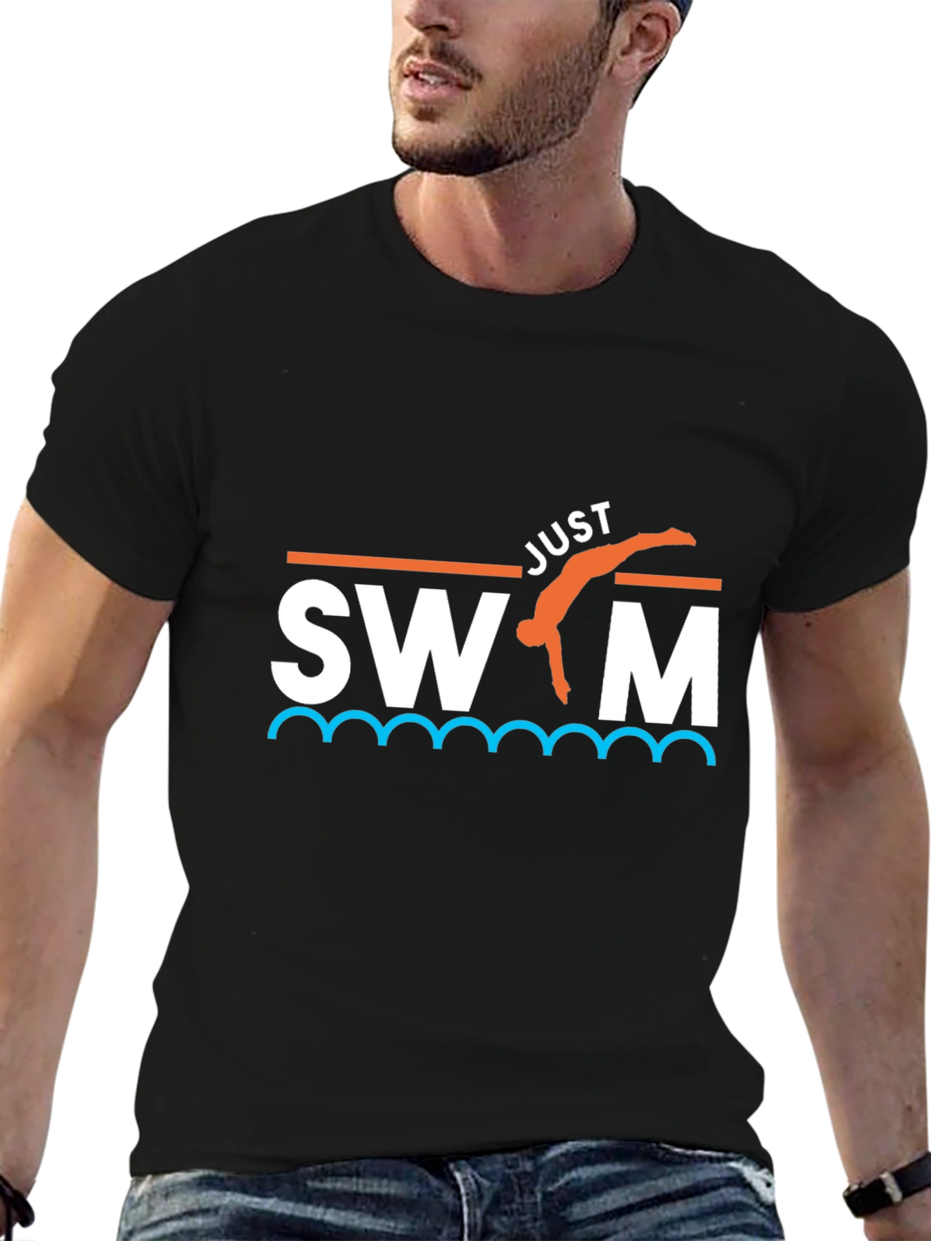 Just Swim T-Shirt - Black Graphic Tee
