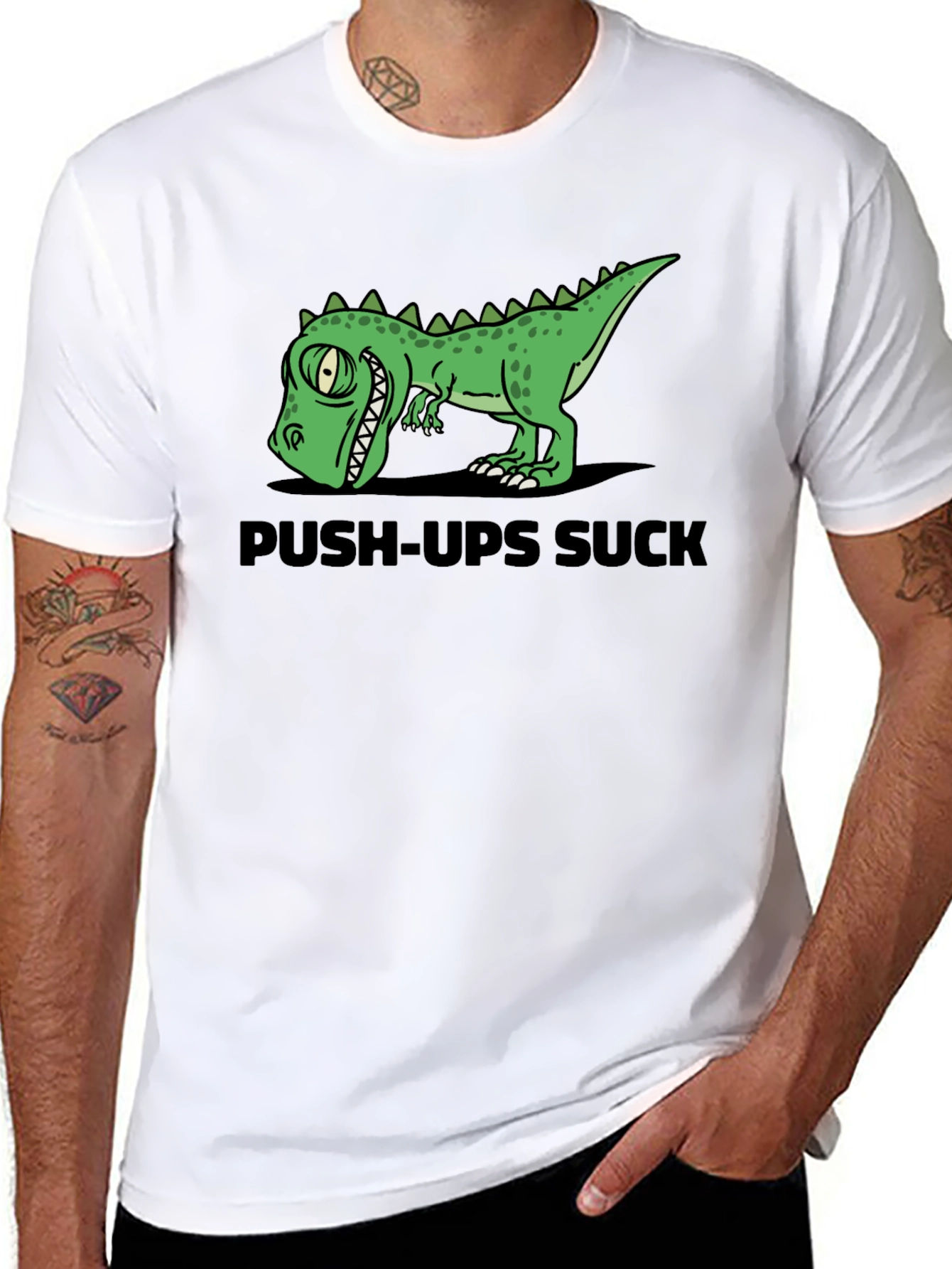 Push-Ups Suck Dino Graphic T-Shirt