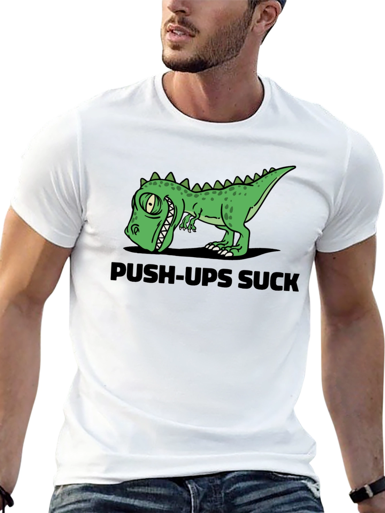 Push-Ups Suck Dino Graphic T-Shirt