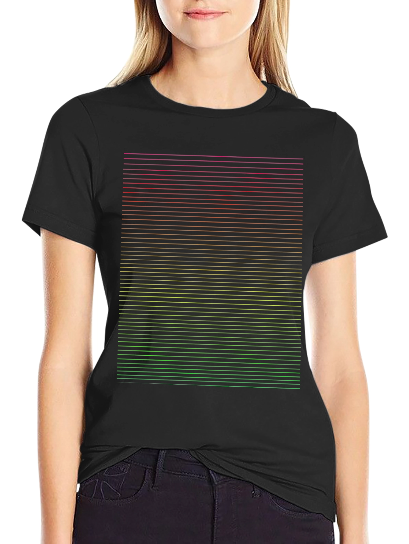Gradient Stripe Graphic Tee - Modern Casual Black T-Shirt