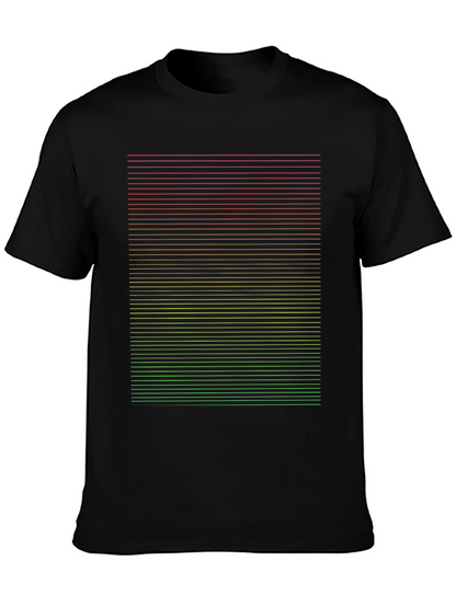 Gradient Stripe Graphic Tee - Modern Casual Black T-Shirt