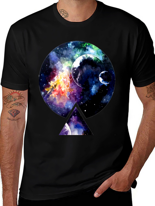 Galaxy Print Black Crewneck T-Shirt