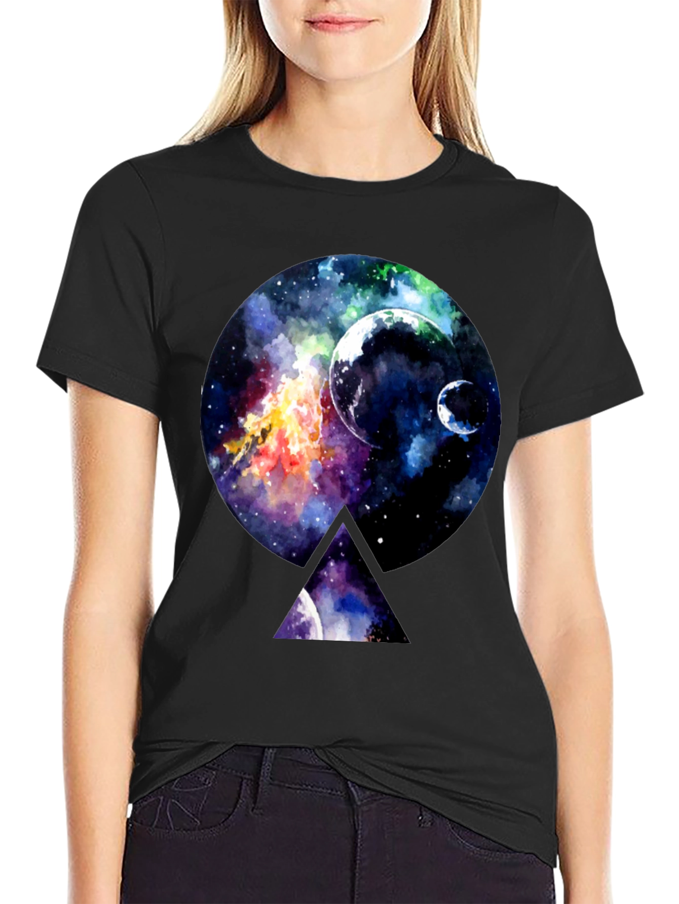 Galaxy Print Black Crewneck T-Shirt