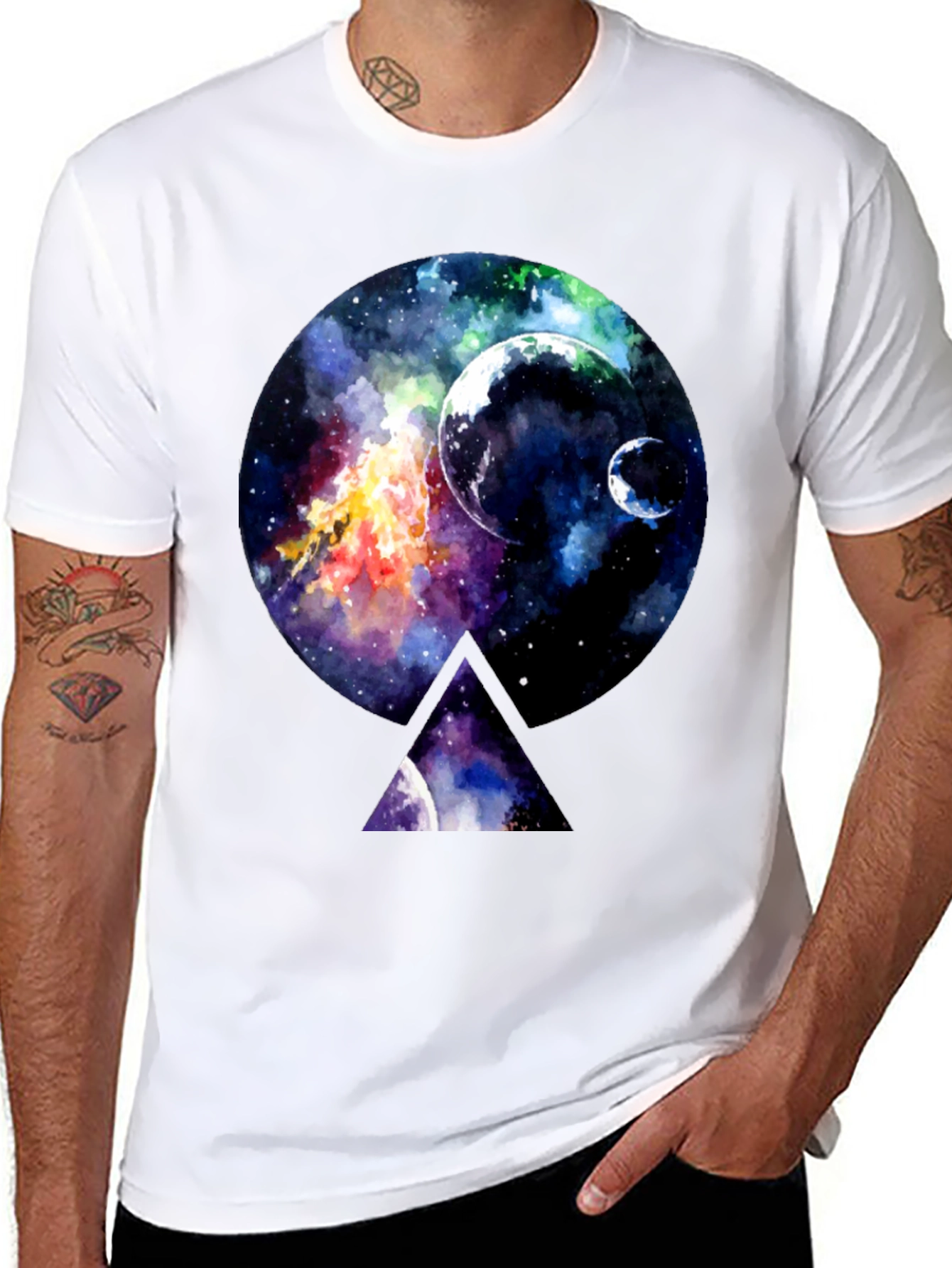 Galaxy Print Black Crewneck T-Shirt