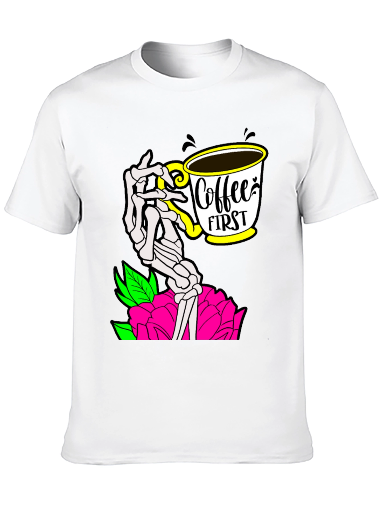 Coffee First Skeleton Hand Graphic Tee - Black