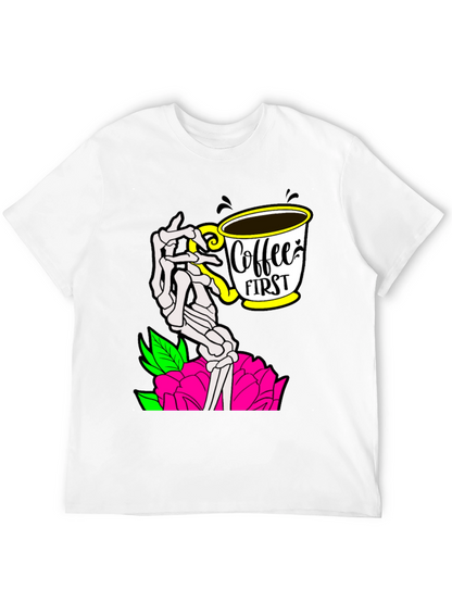 Coffee First Skeleton Hand Graphic Tee - Black
