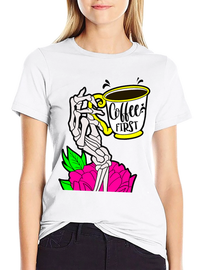 Coffee First Skeleton Hand Graphic Tee - Black