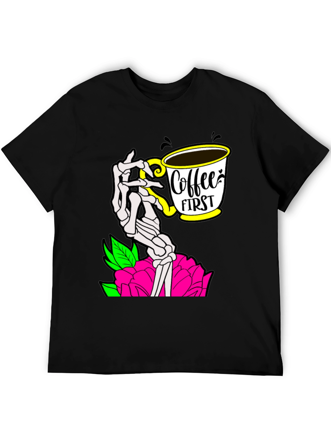 Coffee First Skeleton Hand Graphic Tee - Black