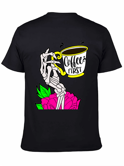 Coffee First Skeleton Hand Graphic Tee - Black