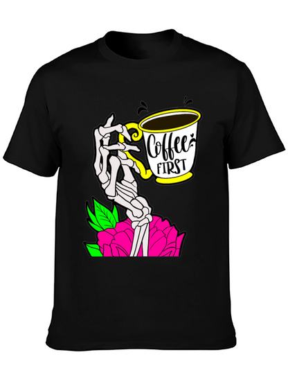 Coffee First Skeleton Hand Graphic Tee - Black