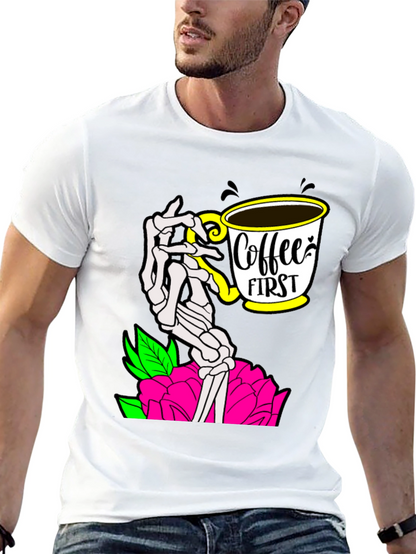 Coffee First Skeleton Hand Graphic Tee - Black