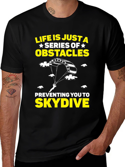 Life Obstacles Skydive Black Graphic T-Shirt