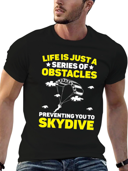 Life Obstacles Skydive Black Graphic T-Shirt