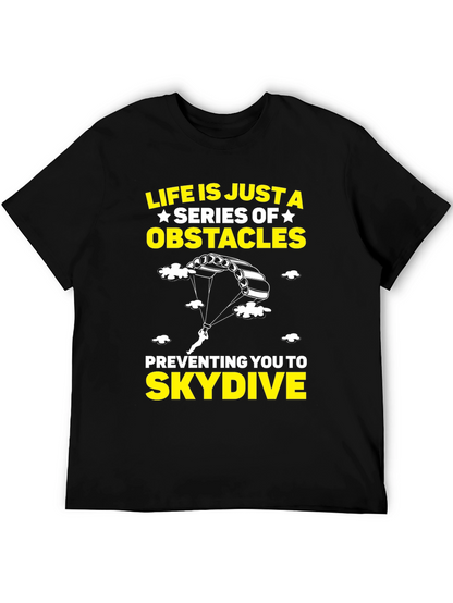Life Obstacles Skydive Black Graphic T-Shirt