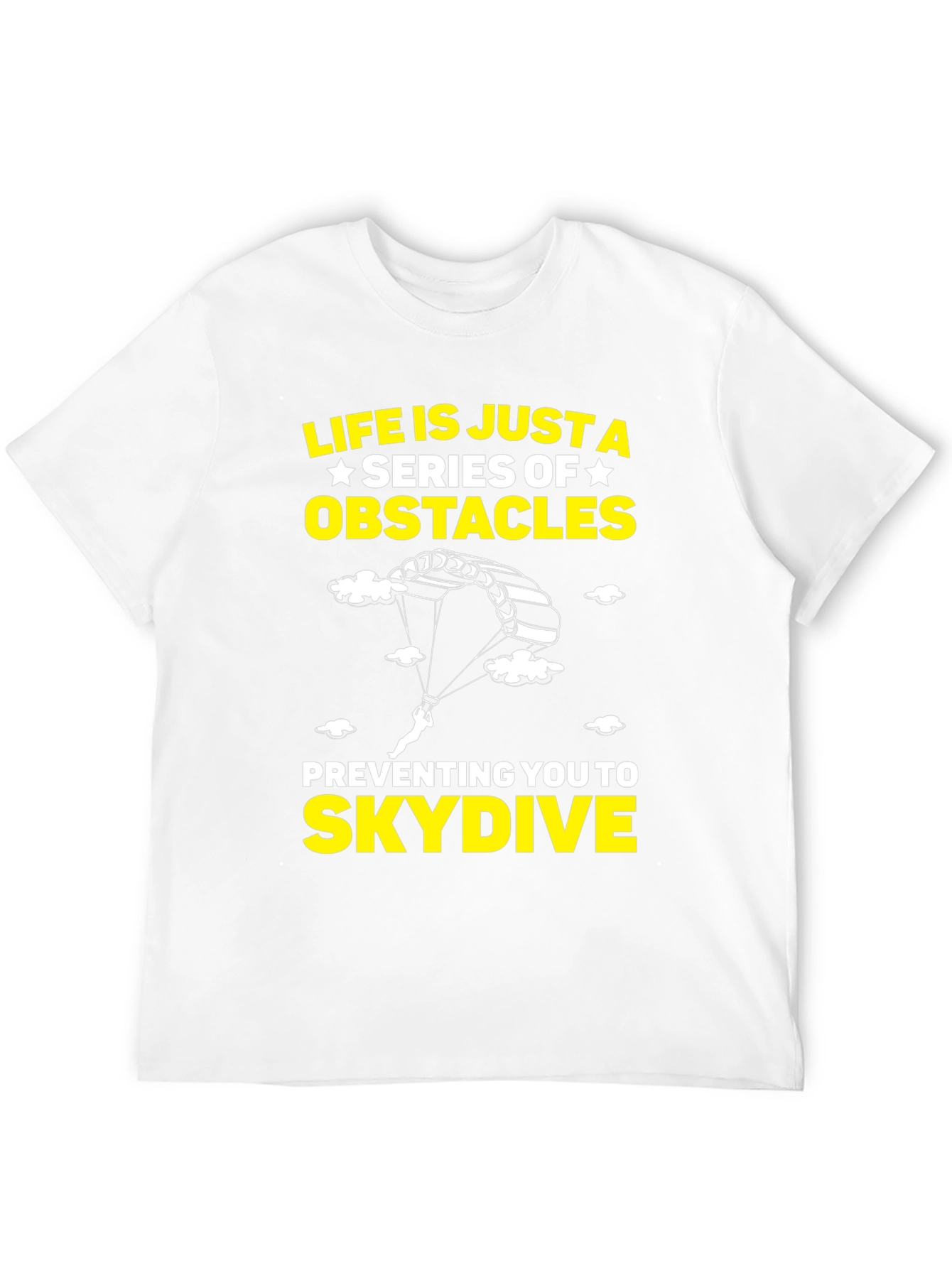 Life Obstacles Skydive Black Graphic T-Shirt