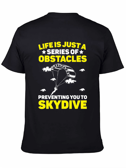 Life Obstacles Skydive Black Graphic T-Shirt
