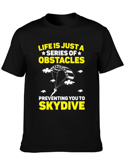 Life Obstacles Skydive Black Graphic T-Shirt