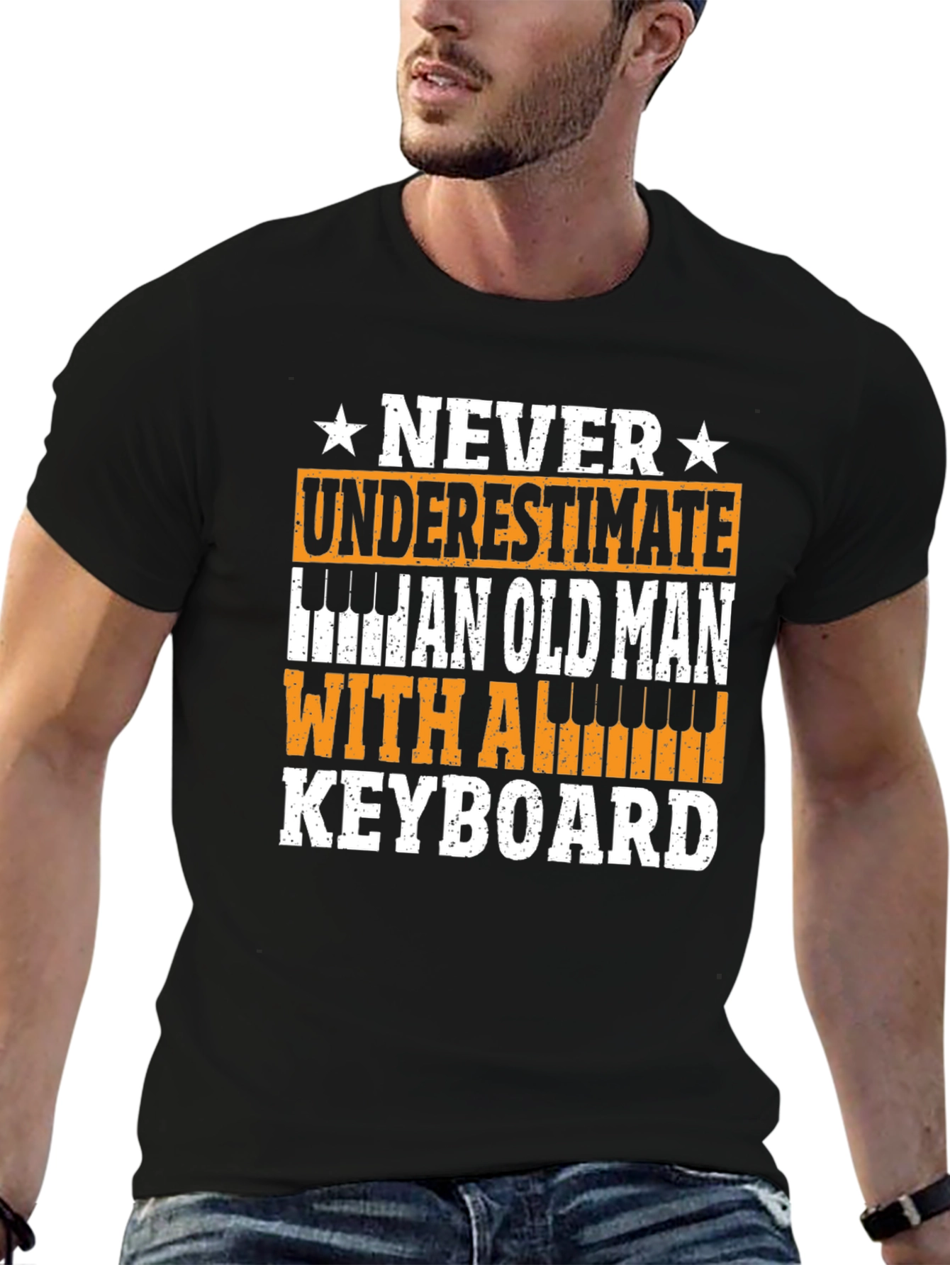 Never Underestimate Old Man Keyboard T-Shirt