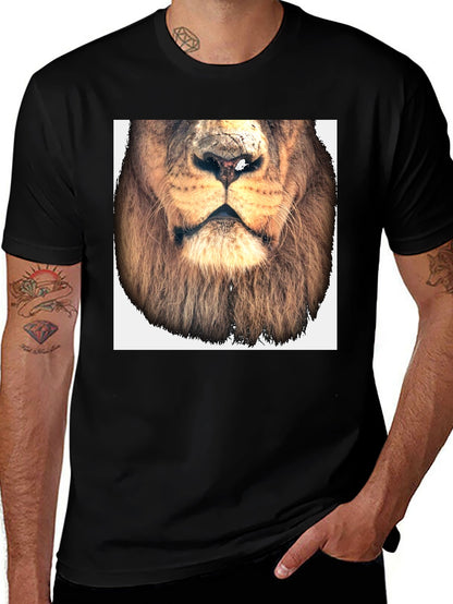 Lion Face Graphic Tee - Black Cotton T-Shirt