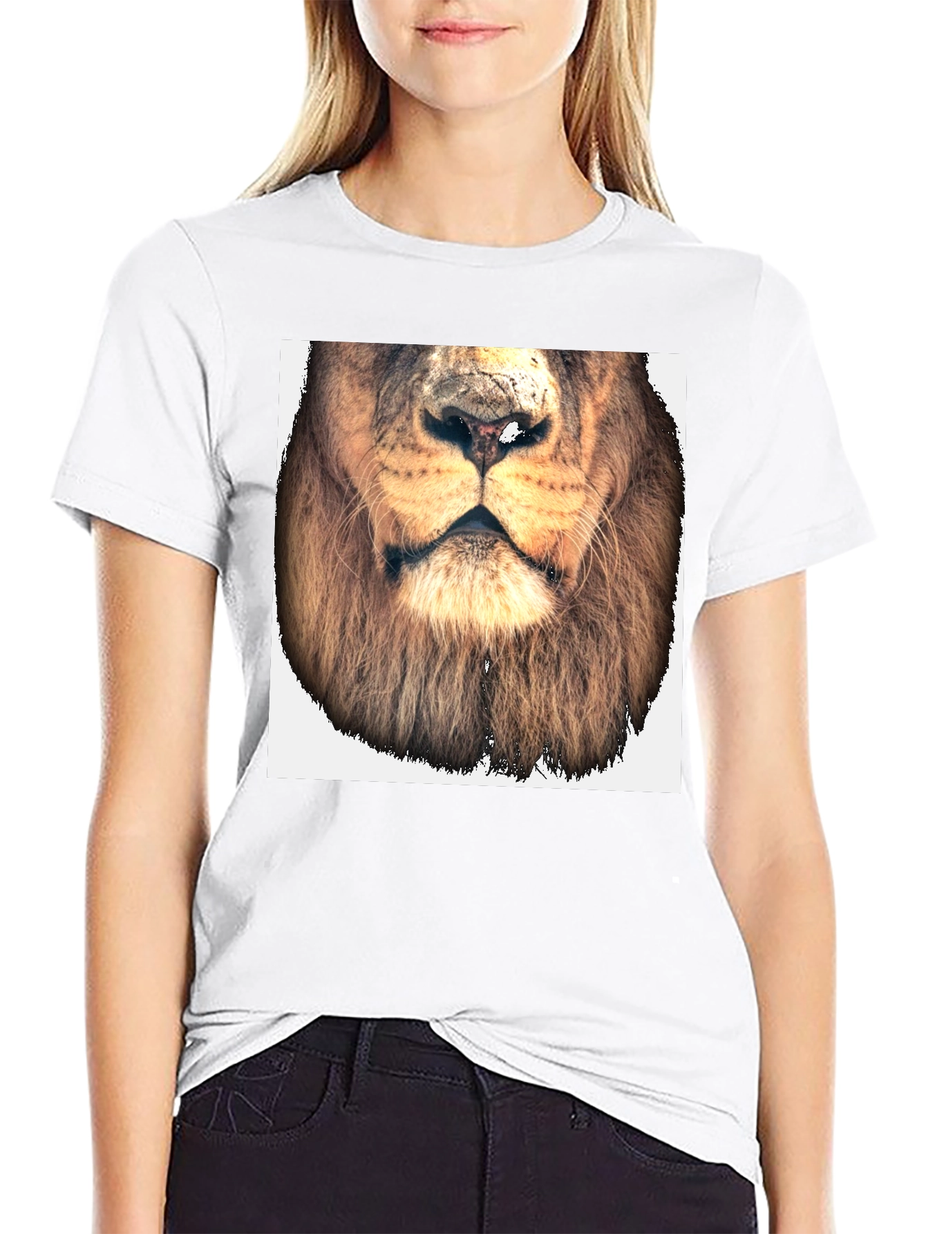 Lion Face Graphic Tee - Black Cotton T-Shirt