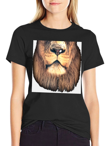 Lion Face Graphic Tee - Black Cotton T-Shirt