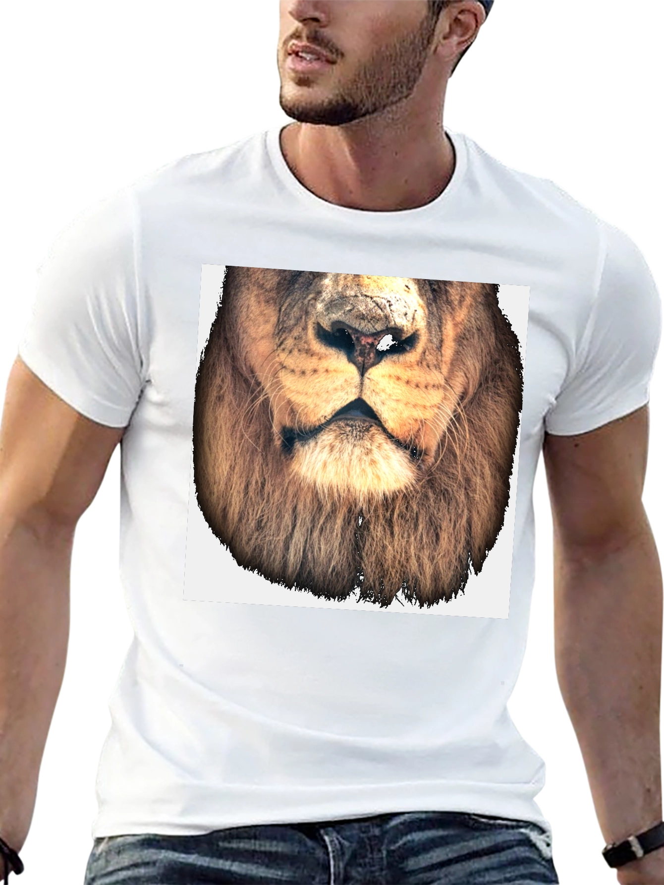 Lion Face Graphic Tee - Black Cotton T-Shirt